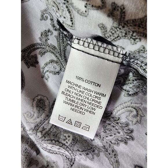 FOXCROFT Gray White Paisley Floral Wrinkle Free Cotton Active Retro Top SZ 6P - Picture 8 of 9